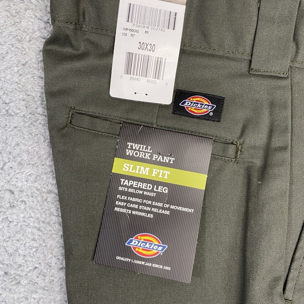 Dickies Pants 30x30 Green Slim Fit Tapered Leg‎ Flex Twill NWT - Picture 3 of 15